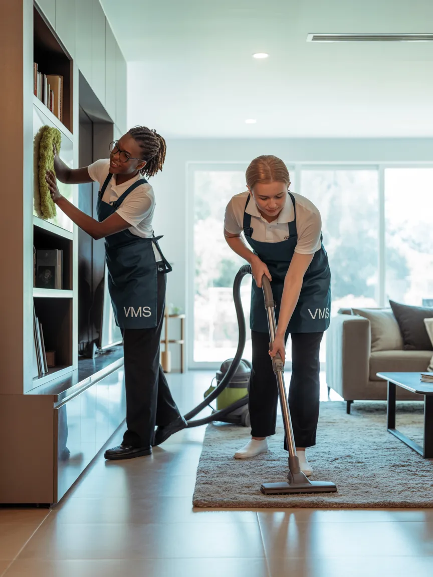 Professional cleaner caring for a bright property